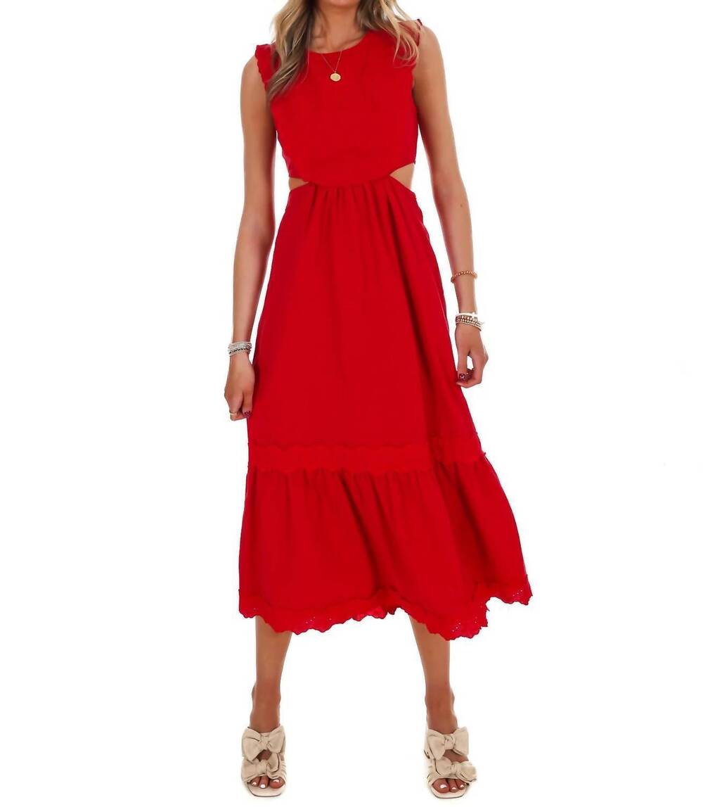 NEW CAMELLIA women's must be love embroidered cut out maxi dress in red